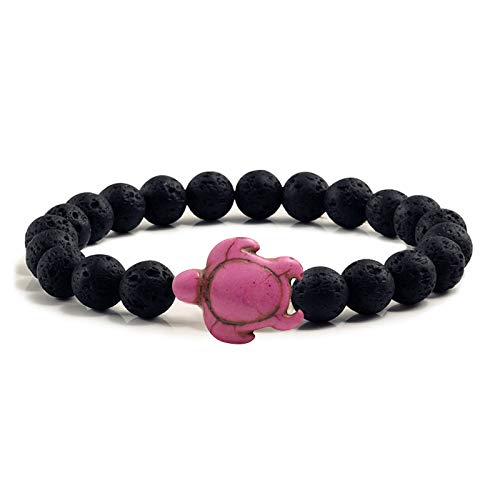 Sommer Beach Sea Turtle Perlen Armband für Männer Schwarz Lava Naturalstein Armband Elastizbänder