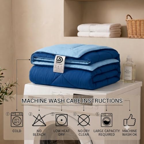 Image of 220 GSM Comforter Single Bed | Microfibre Reversible AC Blanket Duvet Quilt Single Bed for Summer | Comfortable and Super Soft (Navy Blue & Sky Blue)