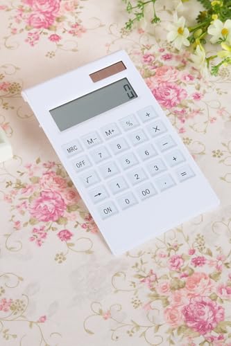 Image of Ultra Slim Desktop Basic Calculator ? Dual Power, Large Display, Soft Keypad, Lightweight & Portable ? Perfect for Office, School & Home Use (White)