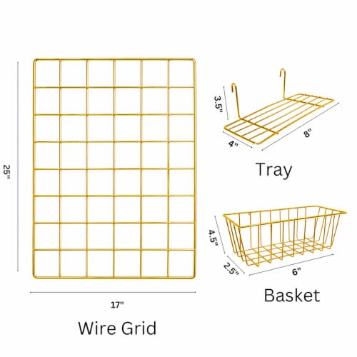 Image of Steel Photo Collage Grid Frame, Basket & Tray| Photo frame grid DIY Mesh Wire Frame (Wire Grid-01, Basket-01, Tray-01, GOLD)