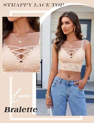 Image of Avidlove Bralettes for Women V Neck Lace Camisole Y2K Tank Top Strappy Cami Unpadded Bra Lingerie Crop Tops Outfits