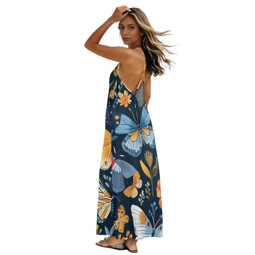 Robe d'été bleu azur en tissu fluide premium avec imprimé floral et dos nu raffiné