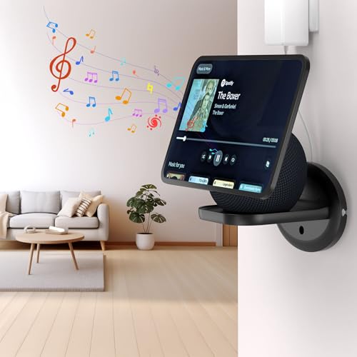HomeMount Wall Mount for Echo Show 11 and Echo Spot - Space Saving Smart Home Wall Stand Holder Shelf Compatible with Echo Show 11/Homepod Mini/Echo Spot Black