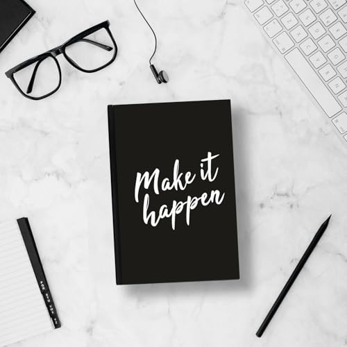 Image of A5 Hard Cover Diary, 160 Pages Ruled Notebook, 90 GSM Natural Shade Paper, Stylish Journal Diary for Women, Men, Students, and Office Use, Black Solid (Make It Happen)