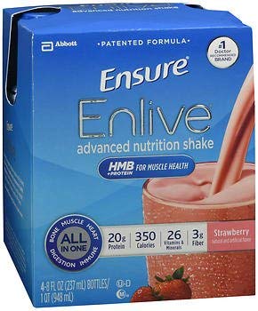 Ensure Enlive Advanced Nutrition Shakes Strawberry, 16 - 8 oz bottles, Pack of 2