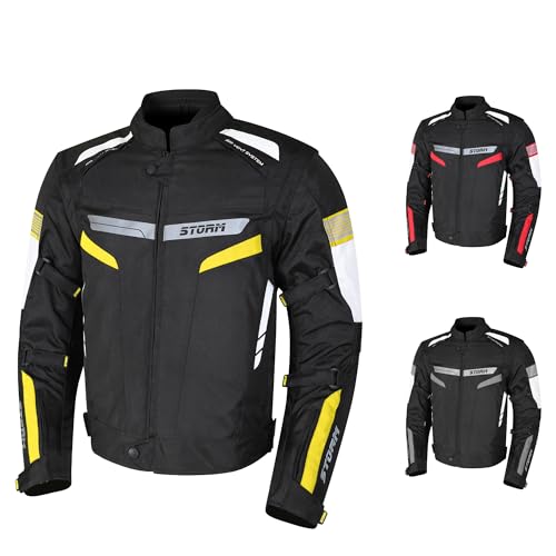 Generico Storm Giacca Moto 4 Stagioni in Cordura Maniche Rimovibili e Membrana Impermeabile Protezioni CE Spalle Gomiti Schiena Pannelli Riflettenti e Interno Termico