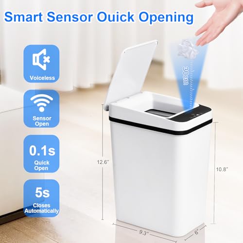 Image of Anborry Bathroom Smart Touchless Trash Can 2.5 Gallon Automatic Motion Sensor Rubbish Can with Lid Electric Waterproof Narrow Small Garbage Bin for Kitchen, Office, Living Room, Toilet, Bedroom, RV