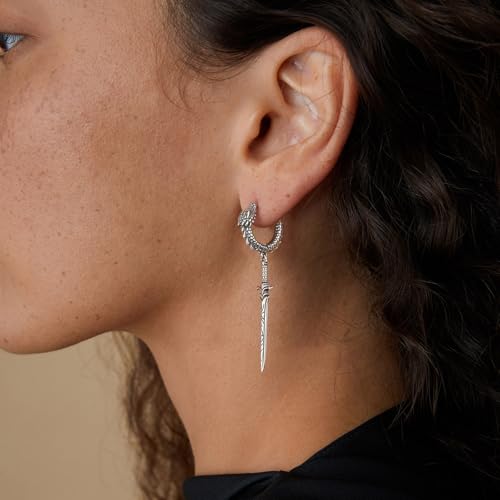 HZMAN Sword Dangle Drop Earrings for Men Gothic Punk Stainless Steel Dragon Knight Earring Hinged Huggie Hoop Earring Jewelry Gift2