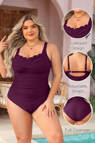 Image of Aqua Eve Womens Plus Size One Piece Swimsuit- Tummy Control Bathing Suit Full Coverage Swimwear