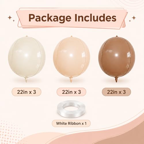 Image of 9 Pcs Nude Cream Beige Round Foil Balloons Netural Boho 4D Ball Balloons 22 In Brown Tan Apricot Large Foil Balloons for Boho Birthday Wedding Anniversary Baby Shower Disco Party Backdrop Decor