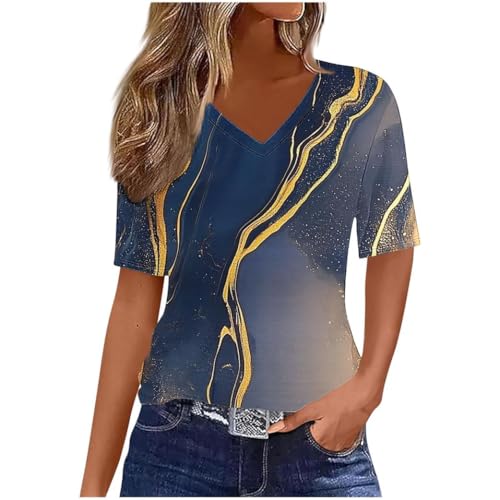 Women 2025 Floral Summer Blouses Short Sleeve V Neck Boho Trendy Tops Dressy Casual T Shirts Hawaiian Beach Fashion Clothing