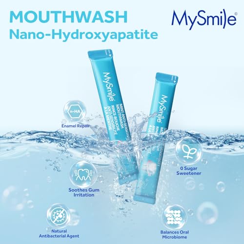 Image of MySmile Travel Mouthwash Alchohol Free, Mild Mint, 0.41 fl. oz x 15 Pack | Hydroxyapatite Oral Rinse Fluoride Free, Portable Individual Packets, Supports Gum Health, Freshens Breath