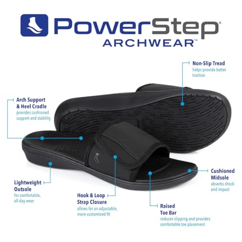 Image of PowerStep Archwear, Arch Supporting Slide On Sandal, Plantar Fasciitis Relief, Women's Orthotic Slip On Sandal, Casual Dress Slide Sandal, Non Slip, Adjustable Strap