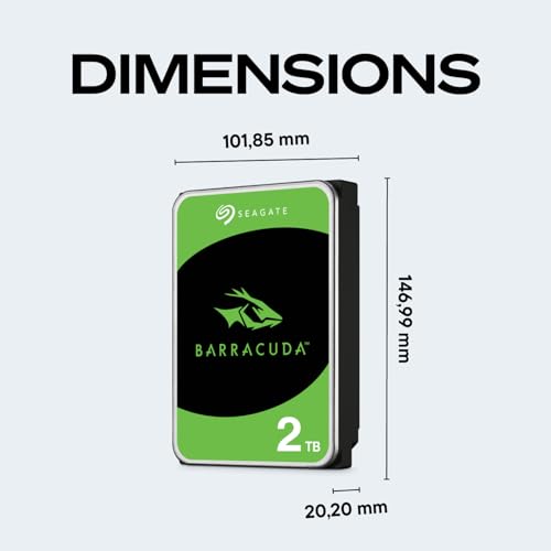 Seagate BarraCuda 2To, Disque dur interne HDD, 3.5 pouces, SATA 6 Goit/s, 7 200 tr/min, 256 Mo de mémoire cache, pour PC de bureau , Ouverture Facile, Services Rescue (ST2000DMZ08)