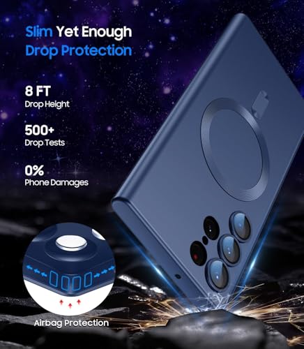 Image of DIZORO Samsung S23 Ultra case Compatible with Mag Safe Matte Luxury Metallic Luster Flexible TPU Shockproof Back Cover with Camera Protector Lens - Blue