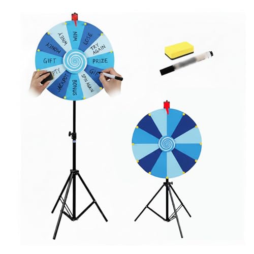 RVOWTAGL 60cm Ruleta Giratoria Altura Ajustable 100-200cm, Ruleta De La Suerte Gigante con Marcador Borrable y Borrador para Carnaval y Feria Comercia,Blue
