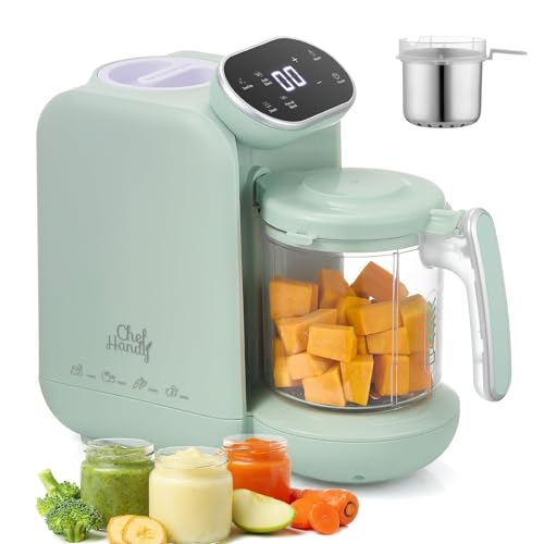 Chefhandy 5-in-1 Babynahrungszubereiter Premium, Multifunktions Babybrei Zubereiter mit Fläschchen Erwärmen, Desinfizieren, Baby Dampfgarer, Brei Maker Mixer, Automatische und Handmodus (Grün)