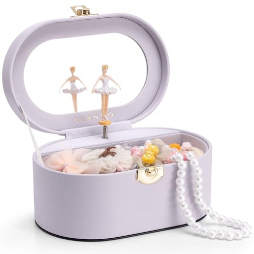 VLANDO Joyero para niñas, joyero infantil con bailarina, caja de música para niños, regalo de cumpleaños para niños de 4 a 12 años (morado niebla)