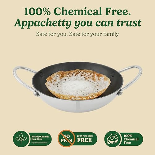 Image of Zira Triply Ceramic Appachatti 21 cm | Appam Chatti | Appam Pan | Appachatti Induction Base | 100% Chemical Free Ceramic Surface | Stick Free Low Oil Cooking | Gas & Induction Friendly