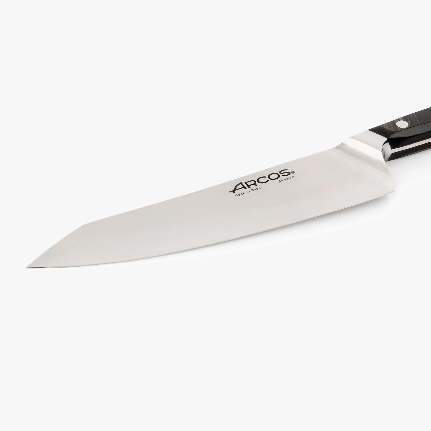 Arcos Eclipse Series - Chef's Knife - 8" Forged Stainless Steel Blade with Silk Plus Edge - Special Gloss Polish - Acrylic Handle - Black Color