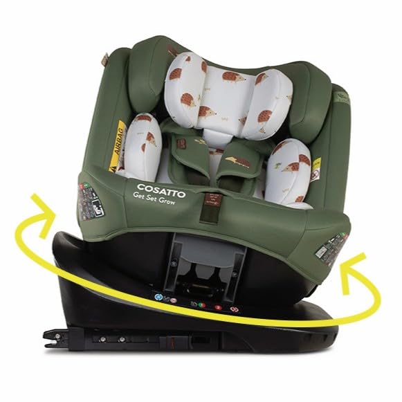 Cosatto Get Set Grow iSize Car Seat - 360 Rotating Swivel Spin - Group 0+123, 0-36 kg, 0-12years, ISOFIX, Top Tether, Extended Rear Facing, Exclusive Anti Escape System Included (Hoglet)