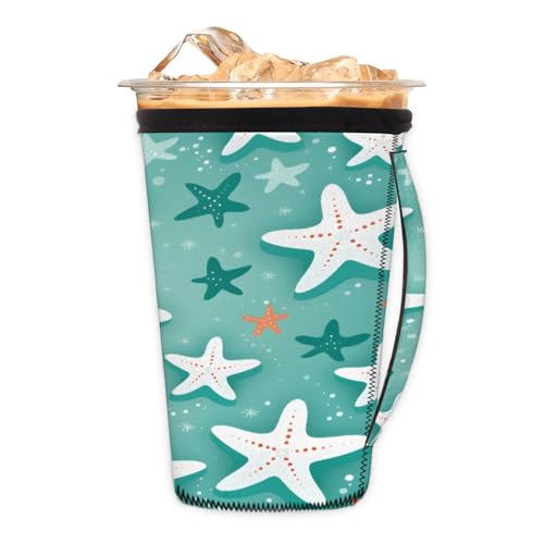 Cartoon Stars Tarfish Reusable Neoprene Coffee Sleeve with Handle Insulated Iced Coffee Cup Holder Reduces Condensation Fits 24-28 oz Cups M