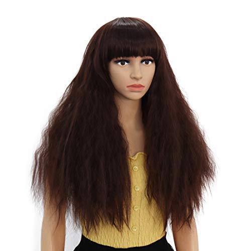 PATTNIUM Brown Wig Long Kinky Curly Wig with Bangs Afro Hair Women Wig Cosplay Costume Daily Party Fun Wig (Brown)