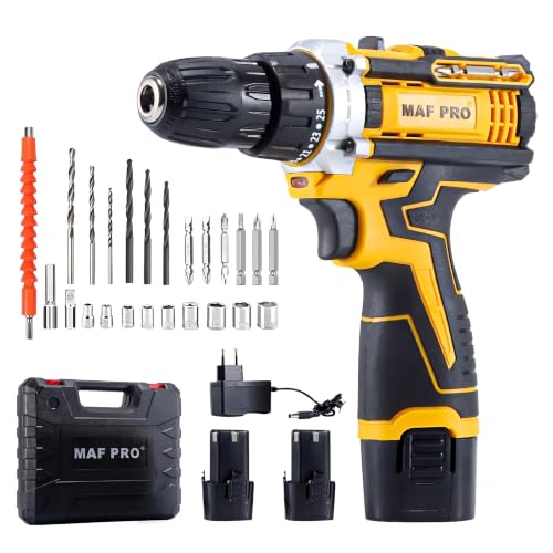 Image of MAF PRO CDLI12108 Cordless Drill Machine 12V, 10mm Keyless Chuck, 18+1 Torque Settings, Variable Speed, Drill Driver for Wood, Metal and DIY Home Use