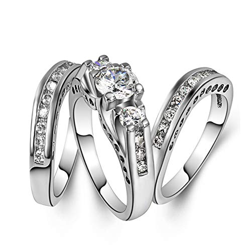 Goldenchen Fashion Jewelry Size 6-10 Three-in-One Engagement Rings Set Wedding Rhodium 925 Sterling Silver CZ Crystal Wedding Rings (10)