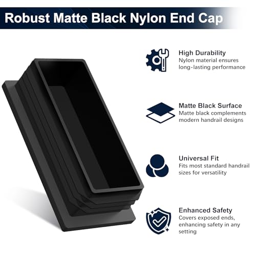 Image of 8 Pack Plastic End Cap Fit for 2.36 inch x1.18 inch Stainless Steel & Aluminum Flat Handrail, Rectangle Handrail Accessories Universal Black Non-Slip Nylon Plug for Pipe Tubing