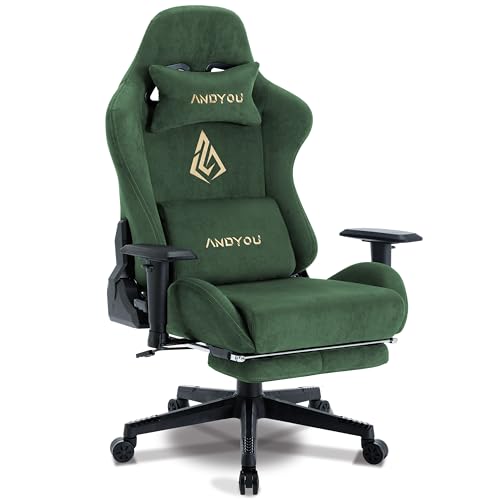 Andyou Chaise Gaming Ergonomique et Fauteuil Gamer avec Repose-Pieds Télescopique Coussin à Ressorts, Support Lombaire et Hauteur Réglable 200kg Vert