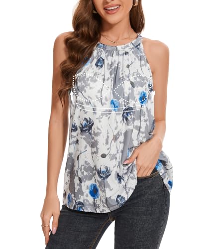 Image of Women Halter Tank Top with Built in Bra Flowy Sleevless Padded Camisole Loose Fit Summer Shirt Top S-3XL