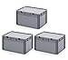 Produktbild 3x Eurobehälter 60 x 40 x 33,5 mit Scharnierdeckel inkl. gratis Zollstock 3er Set