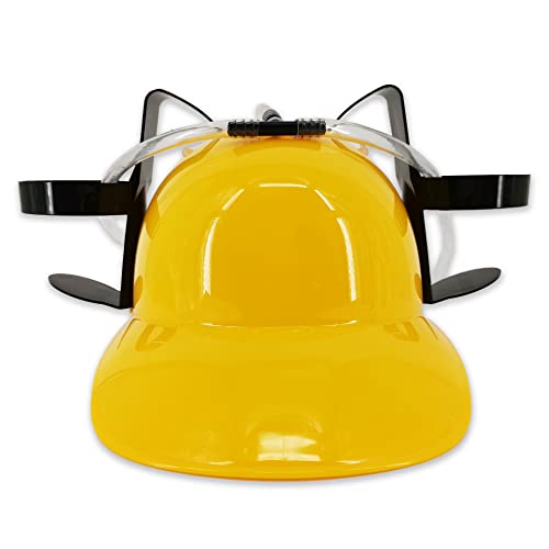 Pohotobooth Props Ltd Drinking Helmet Pop Soda Hat Hand-Free Can Holder With Straw (Yellow)