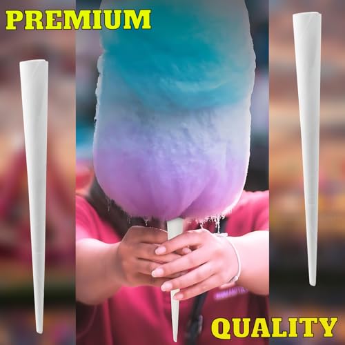 Image of White Cotton Candy Cones - Sturdy and Long-Size Paper Cones - Perfect for Holding Fluffy, Spun Cotton Candy at Events, Parties, Carnivals, and More - Durable Design - 100 Count