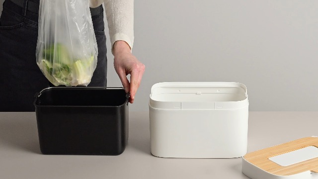Btstil Biologische afvalemmer van bamboe van hout en roestvrij staal, 4,5 l, compostemmer voor keuken met deksel, uitneembaar inzetstuk, bio-afvalcontainer voor keuken, werkblad, kantoor