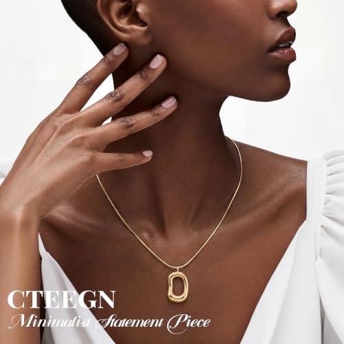 CTEEGN 14K Gold Plated Chunky Snake Chain Necklace for Women, Irregular Oval Pendant Minimalist Dainty Statement Gold Layering Everyday Jewelry — view 4