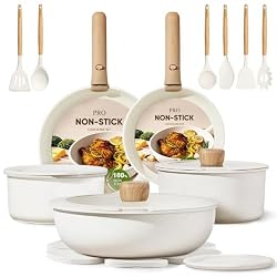 CAROTE Pots and Pans Set Non Stick Detachable Handle Cookware 21pcsWhite