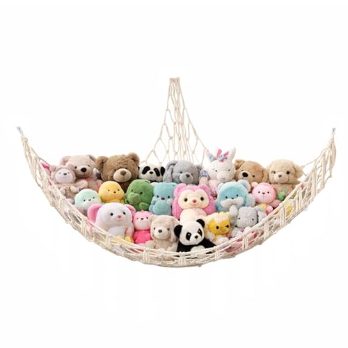 YONSEN Stuffed Animal Storage Hammock Large Toy Storage Net Stuff Animal Hanging Organizer Holder for Plush Plushie Included Anchors & Hooks Teddy...