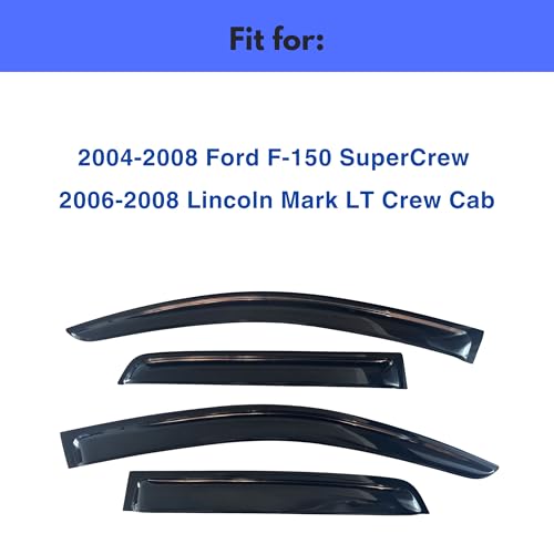 Image of IG Window Visors Fit for 2004-2008 Ford F150 SuperCrew, Out-Channel Rain Guards Vent Wind Deflectors 4PC, Truck Accessories for 2006-2008 Lincoln Mark LT Crew Cab (Full-Size Cabs)