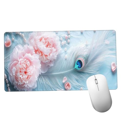 Pluma Alfombrilla Ratón 1400x600x3mm Alfombrilla Raton XXL Grande con Base de Goma Antideslizante, Lavable, Accesorios Gaming Flor, Ordenador Gamer Regalos, Mouse Pad Gaming Mejora La Velocida Y1126