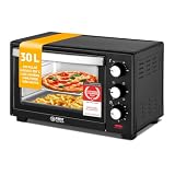 TZS First Austria   Mini Four 30L 1600W   Four avec réglage de la température jusqu'à 230°C   Avec minuteur de 60 min, 3 hauteurs d'insertion, plaque et grille   Pour petites cuisines et camping