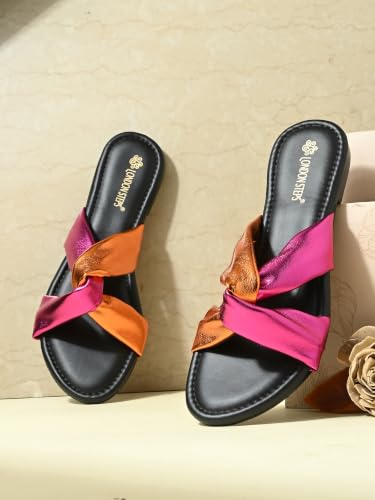 Image of Women's Cross Strap Slide Sandals | Soft Cushioned Flat Slip-On Slippers | Lightweight Anti-Skid Casual Comfort Sandals for Everyday Wear