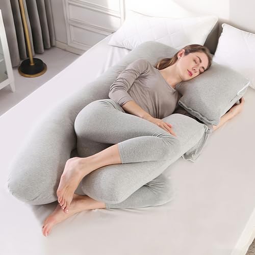 Advwin Maternity Pillow, Full Body Pregnancy Pillow, 2-in-1 U-Shaped Maternity Pillow Support for Back, Legs, Neck, Hips, Breathable and Skin-Friendly Nursing Pillow with Removable Cover