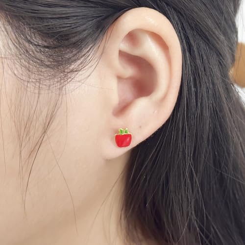 18g Titanium Apple Fruit Earrings for Women 14k Gold Plated Surgical Stainless Steel Hypoallergenic Cute Tiny Studs Cartilage Tragus Screw Back Post Conch Piercing Sensitive Ear Jewelry for Christmas Holiday Homecoming2