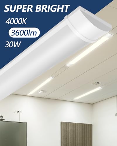 Image of Sararoom 3ft LED Shop Fixture 30W Tube, 3600lm, 4000K Neutral White, 90cm 35.4inch Garage Closet Ceiling Light for Office Home Basement, No Plug, No Ground Wire