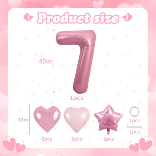 Image of TONIFUL 7th Birthday Balloons Kit 40 Inch Pink Large Number 7 Foil Balloon | with 18 Inch Helium Foil Star Shaped Balloons for Girls Women Birthday Anniversary Graduation New Year Eve Party Decoration