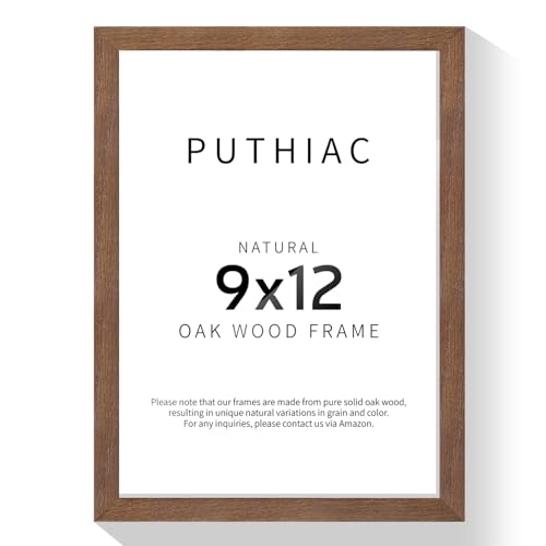 puthiac 9x12 Oak Wood Picture Frams - Minimalist 9x12 Oak Wood Frames, 9"x12" Picture Frame Wood, Natural Solid Wooden Picture Frames for Wall Art Photo and Prints(1 Pack, Walnut)