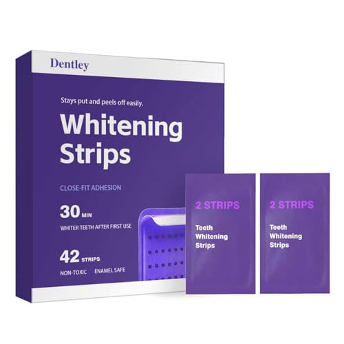 Dentley Purple Teeth Whitening Strips (42 Strips) - Enamel Safe Formula for Sensitive Teeth Removes Yellow Stains & Bad Breath