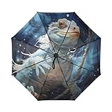 KAAVIYO Iguane Espace Bleu Art Parapluie de Voyage Coupe Vent Ouverture Fermeture Automatiques,Protection Solaire UPF 50+ pour Enfants